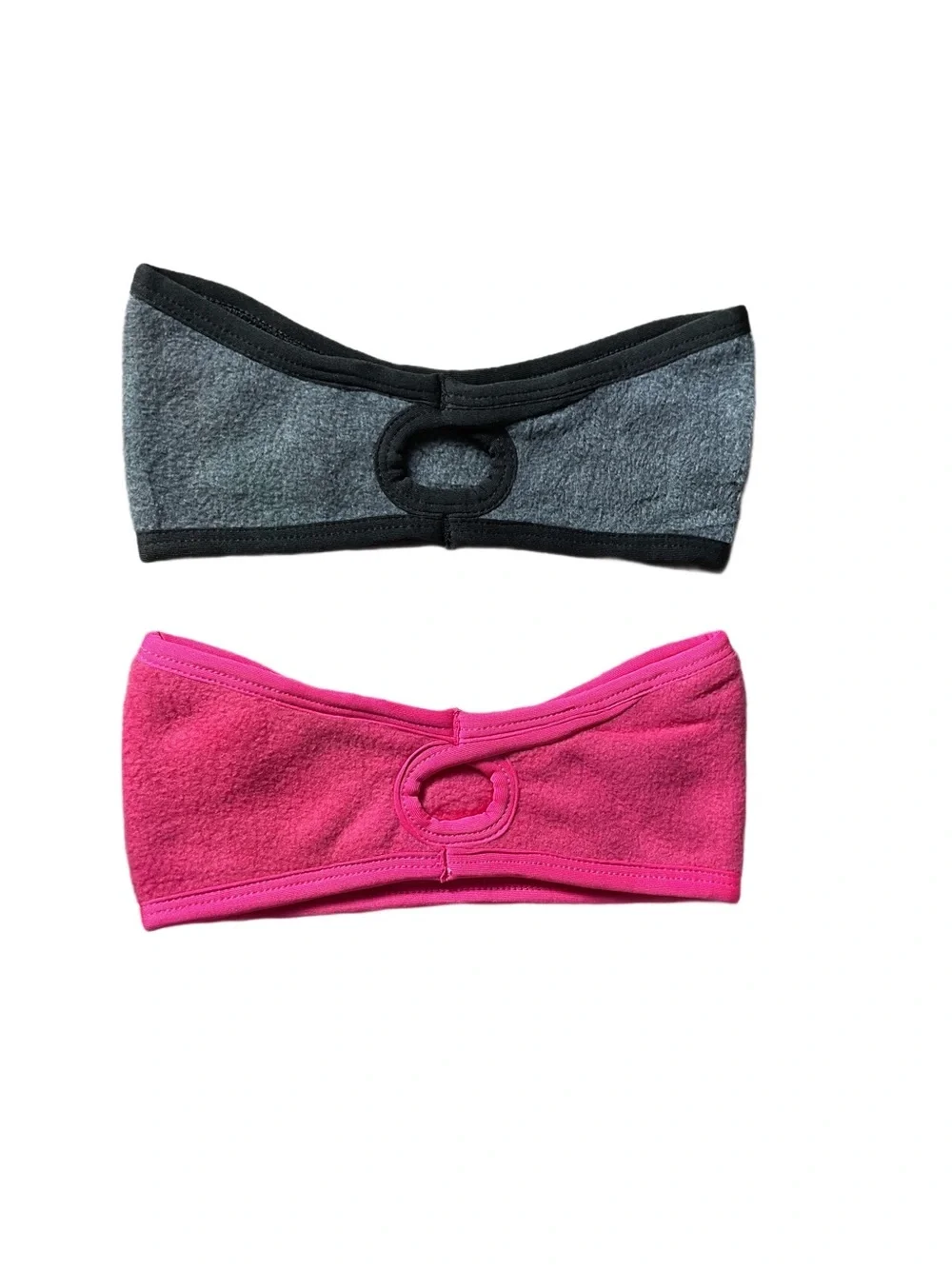 Women’s ponytail Fleece Ear Warmer Headbands - Gray and Pink